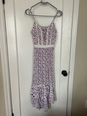 Japna White Maxi Dress with Pink & Red Floral Print